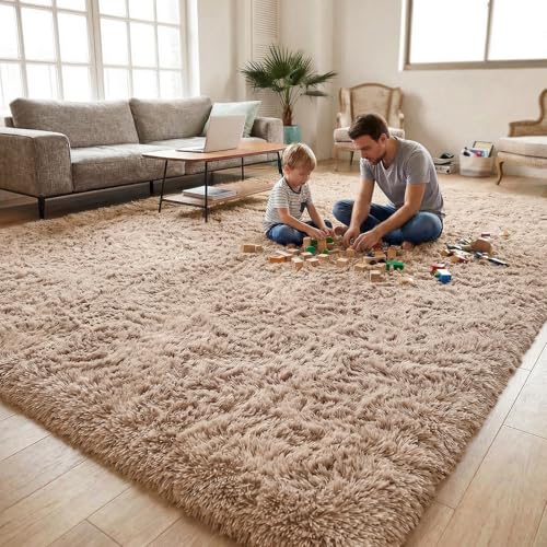 DweIke Fluffy Small Area Rug for Bedroom Living Room, 3x5 Feet Soft Plush Shaggy Beige Rugs for Girls Boys Kids, Non-Slip and Machine Washable Carpet for Nursery Dorm Home Decor - color: Beige, size: 3 Ft X 5 Ft