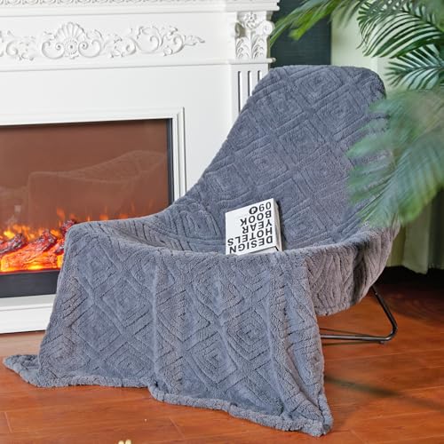 Geometric 50x70 Inch Flannel Jacquard Throw Blanket- Soft & Cozy Luxurious Blankets for Couch, Bed, Sofa, Travel，Home and Dorm Decor，Housewarming Gift for Women & Men,Dark Grey - color: Slate Gray