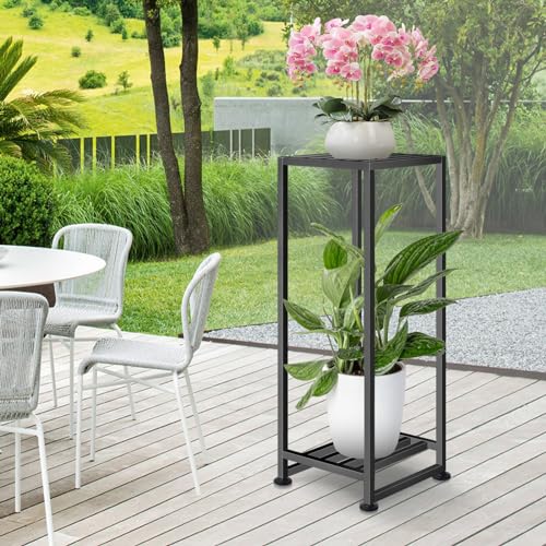 LUBORN Plant Stand Indoor Outdoor, Wrought Iron Plant Stands 2 Tier Heavy Duty Metal Pedestal Stand Decorative Flower Stand for Patio Garden Deck Living Room - size: 31''