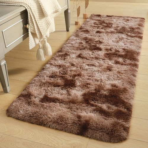DETUM Runner Rug 2x6 Brown Tie-Dye Runner Rugs for Kitchen Bedroom Bedside Hallway Entryway Super Soft and Fluffy Carpets Washable Kids and Pets Friendly - color: Brown, size: 2 x 6 feet