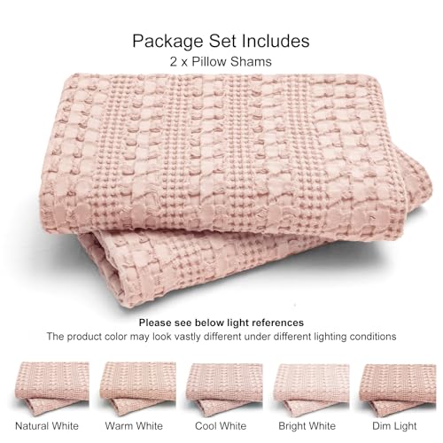 PHF 100% Cotton Waffle Weave Pillow Covers 24" x 24", 2 Pack Luxury Square Shell for Elegant Home Decor, No Filling, Luxury Aesthetic Soft Pillow Covers for Bed, Pink - color: Pink, size: 24" x 24" (Pack of 2)