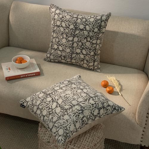 Handblock Printed Vintage Indian Cotton Decorative Throw Pillow Covers, Set of 2 (Shadow Grey, 18" x 18" (Pack of 2)) - color: Shadow Grey, size: 18" x 18" (Pack of 2)