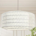 23 inch White 5 Light Rattan Light Fixture Woven Pendant Lights Rattan Farmhouse Chandeliers Fabric Shade Boho Chandelier for Dinning Room Kitchen - color: 23"-White-Prism