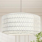 23 inch White 5 Light Rattan Light Fixture Woven Pendant Lights Rattan Farmhouse Chandeliers Fabric Shade Boho Chandelier for Dinning Room Kitchen - color: 23"-White-Prism