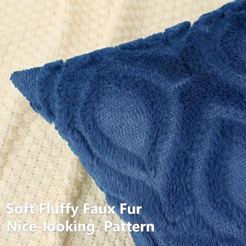 decorUhome Throw Pillow Covers 16x16 Inch Set of 2, Soft Plush Faux Wool Dark Blue Solid Couch Pillow Covers, Accent Farmhouse Neutral Square Pillow Cases for Sofa Bed Living Room - color: Dark Blue, size: 16" x 16" (Pack of 2)