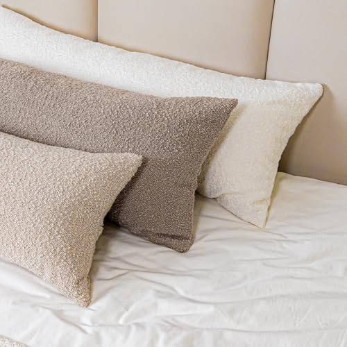 JoraLion Boucle Lumbar Pillow Cover 14x26 inch, Khaki Textured Throw Pillow Cover Cushion Case for Sofa Bed Couch Living Room, Pack of 1 (Cover Only) - color: Khaki, size: 26" x 14" (Pack of 1)