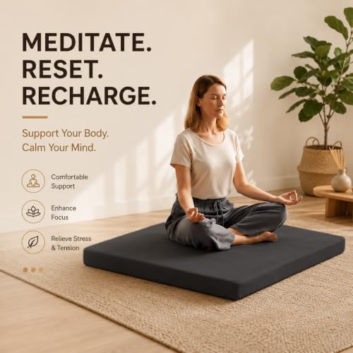 Velvet Zabuton Meditation Mat - Large Floor Pillow for Adults & Yoga Meditation Cushion - High Density Foam Floor Seating with Washable Cover, 31x31 Inch (Black) - color: Black