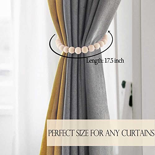 Magnetic Curtain Tiebacks Boho Beaded: Strong Magnets, Boho Decor Wood Bead Curtain Tiebacks, Farmhouse Decor Curtain Tie Backs for Curtain Holdbacks, Baby Nursery Decor, Natural, 2 Pack - color: Natural