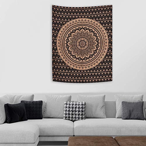 ANJANIYA Ombre Wall Hanging Bohemian Tapestry, Metallic Wall Art Bedspread, Psychedelic Hippie Mandala Dorm Décor for Hanging, Bedding, Beach Coverlet Curtain, Black Gold, 54"X60" - color: Black Gold, size: 60"L x 54"W