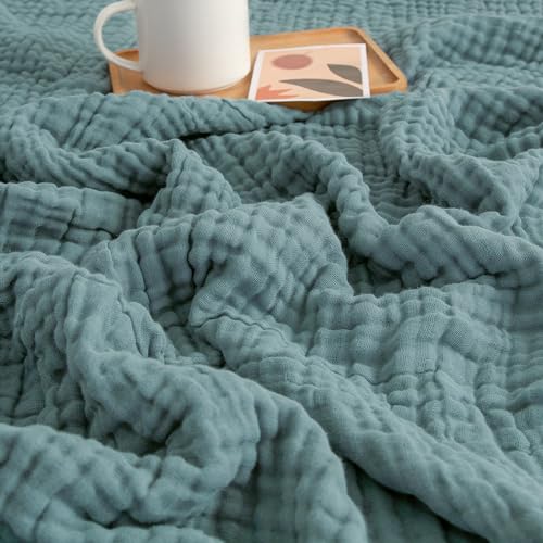 EMME Muslin Throw Blanket for Adults 100% Cotton Blankets for Couch 4-Layer Summer Breathable Gauze All Season Soft and Lightweight Pre-Washed (Teal, 50"x71") - color: 01 - Teal, size: Throw XL (50" x 71")