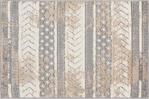 Rugshop Distressed Geometric Indoor/Outdoor Beige Area Rug Modern Tribal Stripe, Durable Stain Resistant Low Profile Perfect for Patio, Backyard, Deck and Outdoor Lounge 2' x 3' - size: 2' x 3' (Rectangular)