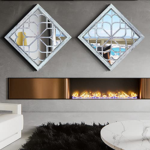 Wocred 2 PCS Square Wall Mirror,Gorgeous Rustic Farmhouse Accent Mirror,Rustic White Color Entry Mirror for Bathroom Renovation,Bedrooms,Living Rooms and More （20”） - color: Rustic White, size: 20x20 inch - 2 PCS