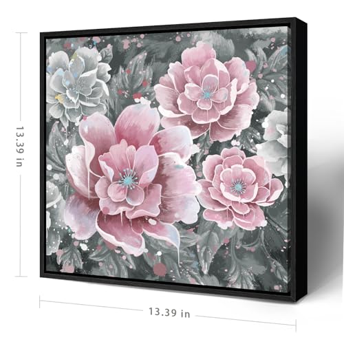 Pink Wall Art Bathroom Décor Modern Framed Floral Wall Picture Black and White Artwork Peony Flower Canvas Print for Bedroom Office Dining Room Décor Small - color: Pink Wall Art, size: 13.5"L x 13.5"W