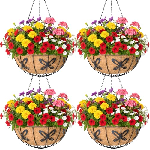 4 Pack 14 Inch Hanging Baskets for Plants Outdoor Metal Hanging Planter Basket with Coco Coir Liner Hanging Flower Baskets Hanging Flower Pots Holder for Garden, Patio(Butterfly) - size: 14 Inch, style: Contemporary