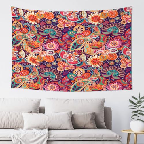 RTAFGU Perris Tapestry, Colorful Paisley Flower Pattern, Boho Ethnic Vibrant Art Tapestries Aesthetic Wall Hanging for Bedroom Living Room,Dorm Party Home Decoration 60" L x 40" W - color: Perris_2807, size: 60"L x 40"W