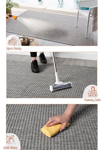 Angela Easy Jute Indoor Outdoor Rug, 4x6 Natural Solid Jute Look, Polyester, Durable & Easy Care Outdoor Farmhouse Carpet for Patio, Porch, Living Room (4' x 6', Gray) - color: 2001 - Gray, size: 4' x 6' (Rectangular)