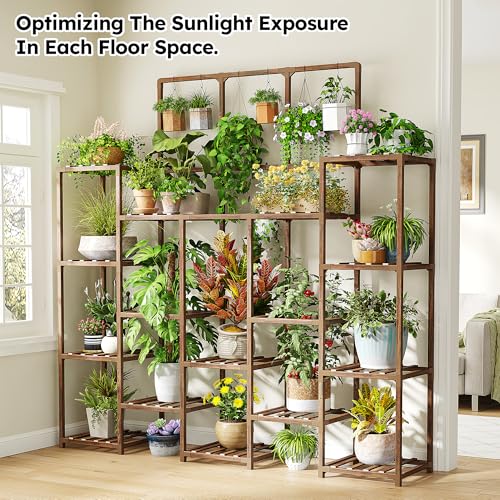EnHomee Tall Plant Stand, 14 Tiers Indoor Plant Stand for Multiple Plants Pot, Wood Plants Shelves for Living Room, Patio, Balcony, Yard, Garden, 11.8''D×56''W×63''H