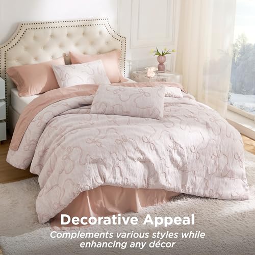 Bedsure Pink Comforter Set Queen, GentleSoft™ 3 Pieces Breathable Bow Comforter Set Women Girls with 2 Pillow Shams, Cute Queen Bedding Sets Pink Room Decor Aesthetic Bedroom Decor, 90x90 Inches - color: 01 - Bow Pink, size: Queen (90" x 90")