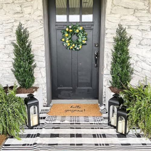 Fall Décor Plaid Rug, 3' x 5' Black&White Check Indoor/Outdoor Area Rug, Layering Rug for Hello/Welcome Door Mat, Machine Washable Cotton Woven Rugs for Farmhouse Front Porch, Entryway - color: Black & White Plaid X, size: 3' x 5' (Rectangular)