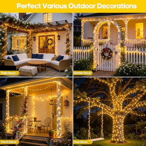 JMEXSUSS 2 Pack Solar String Lights Outdoor Waterproof, Total 400 LED 151FT Solar Christmas Lights Outdoor, 8 Modes Solar Powered String Lights for Outside Patio Yard Tree Decorations, Warm White - color: Warm White, size: 200LED*2
