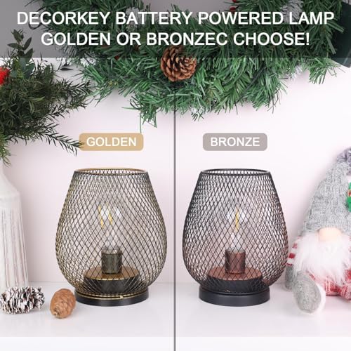 Set of 2 Battery Operated Lamp LED Table Lantern, Brown Metal Cage Cordless Lamps with LED Bulb，Vintage Decorative Outdoor Lantern for Weddings, Parties, Patio, Events for Indoors Shelf Decor - style: Bronze Egg / Timer