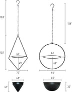 Metal Hanging Planters Set of 2 Modern Indoor Plant Hanger with Round and Diamond Pots, Geometric Small Wall and Ceiling Hanging Plant Holders for Succulents and Herbs, Black Finish