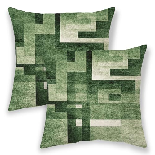 Sage Green Olive White Pillow Covers 20x20, Abstract Art Outdoor Decorative Throw Pillows for Couch, Modern Geometry Decor Cushion Cover 2 Pcs Soft Farmhouse Square Pillowcase for Bed Car Safa - color: Sage Green, size: 20" x 20" (Pack of 2)