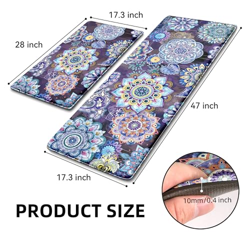 Boho Purple Floral Kitchen Rugs Mats for Floor 2 Piece Memory Foam Padded Kitchen Mats Anti Fatigue Non Slip Cushioned Comfort Standing Mat, 17.3x28+17.3x47 Inch - color: Boho Purple, size: 17.3"x28"+17.3"x47"-0.40Th[2PCS]