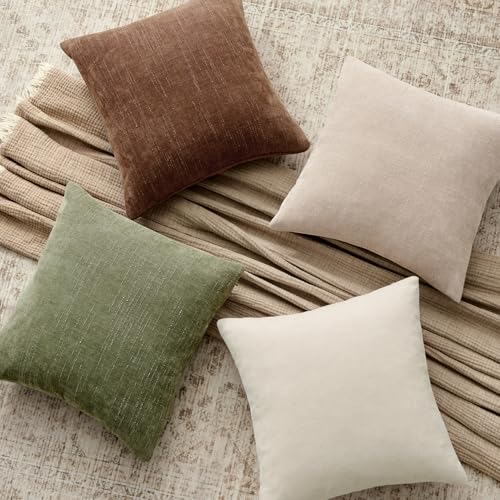 Set of 2 Textured Throw Pillow Covers Decorative Soft Accent Square Chenille Pillowcases Neutral Farmhouse Cushions Modern Home Decor for Couch Sofa Bedroom Living Room 18x18 Inch, Sage Geen - color: Sage Geen, size: 18" x 18" (Pack of 2)