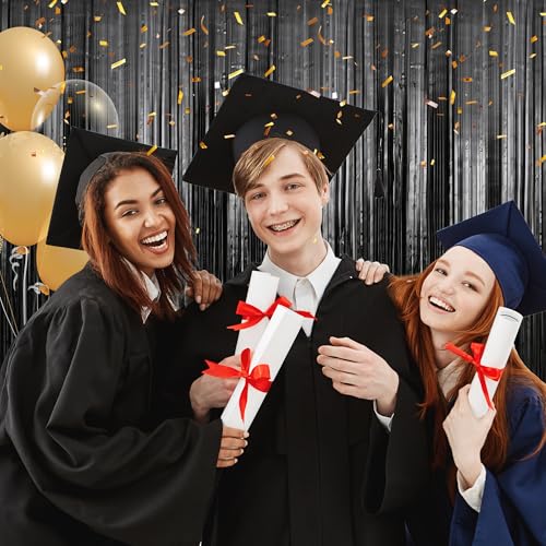 Crosize 2 Pack 3.3 x 9.9 ft Black Foil Fringe Backdrop Curtain, Streamer Backdrop Curtains, Streamers Birthday Party Decorations, Tinsel Curtain for Parties, Photo Booth Backdrops, Party Décor - color: Black, size: 2 Pack