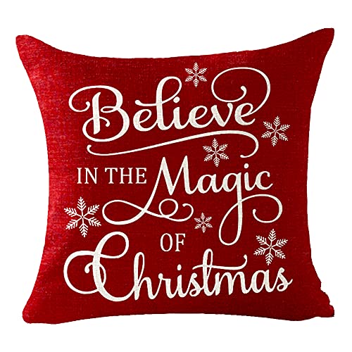 Set of 4 Merry Christmas Believe Reindeer Tree Best Gift Square Pillowcase Decorative Throw Pillow Cover Cushion Case Cotton Linen Material 18" x18'' (Beige&Red) - color: Beige Red