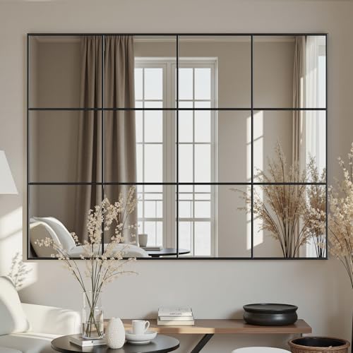 Suidia Wall Mirror, 36" x 48" Window Decorative Mirrors, Metal Framed Wall Decor Wall-Mounted Mirrors for Bedroom, Living Room, Entryway, Black - color: Black, size: 48"L x 36"W