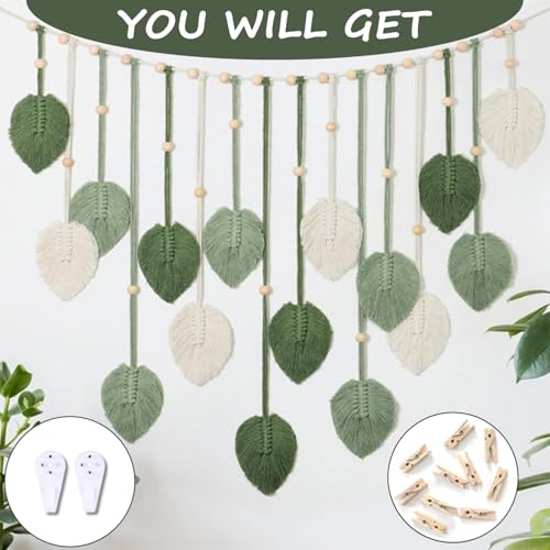 Winmist Glimpse Large Boho Macrame Wall Hanging-Leaf Tapestry Decor for Bedroom,Handcrafted Green Nature-Inspired Wall Art,Refreshing Space Background