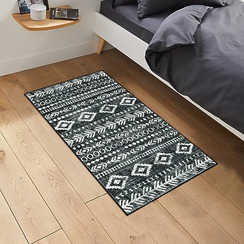 Lahome Boho Moroccan Kitchen Rug, Washable Black White 2x4 Entryway Rugs Non Slip with Rubber Backing, Low-Pile Soft Farmhouse Tribal Print Throw Rug Indoor Small Carpet for Bathroom Entry Varena - color: Black/White, size: 2' x 4'
