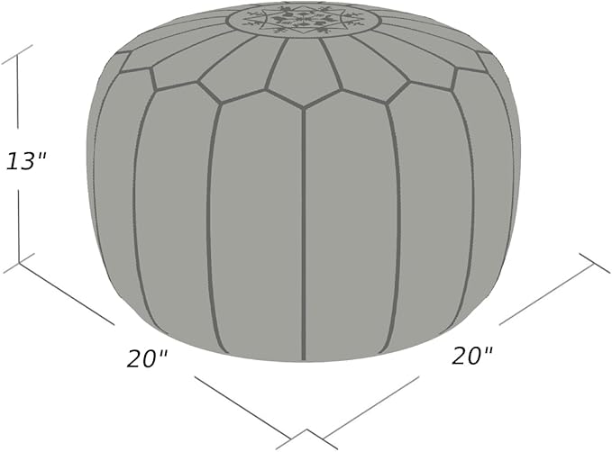 Stuffed Round Design Moroccan Leather Pouf Ottoman, Handmade, Pre-Filled, 100% Genuine Leather, 13” Height x 20” Diameter, Footstool & Living Room Décor (Metallic Bronze)