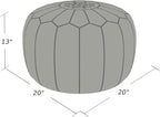 Stuffed Round Design Moroccan Leather Pouf Ottoman, Handmade, Pre-Filled, 100% Genuine Leather, 13” Height x 20” Diameter, Footstool & Living Room Décor (Black with White Stitches)