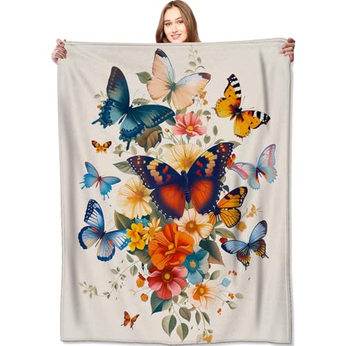 Butterfly Blanket Retro Floral Bloom Throw Blankets,Birthday Gifts for Kids Women Girls,Lightweight Soft Fleece,with Colorful Flower,Sofa Couch Bed Room Modern Decor 40x50in - color: Butterfly, size: 40x50in