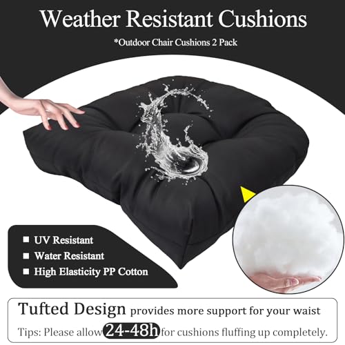 MTMR Water-Repellent Outdoor Patio Chair Cushions Set of 2, 19'X19' Thick Seat Cushions with High Elasticity PP Cotton, Tufted Design for Outdoor Furniture - color: Black