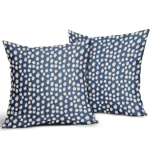 Sweetshow Blue Cream Dots Pillow Covers 16x16 Set of 2 Boho Design Polka Dot Throw Pillows Modern Trendy Print Outdoor Decorative Pillowcase Square Linen Cushion Cases Decor for Sofa Couch Bed - color: Blue Cream Dots, size: 16" x 16" (Pack of 2)