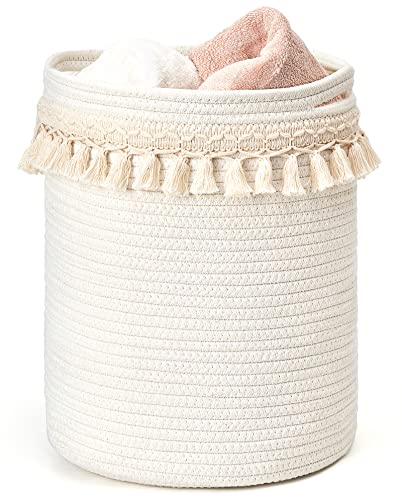 Mkono Macrame Decorative Cotton Rope Basket Boho Nursery Decor Small Cute Woven Tassel Closet Storage Bins Organizer for Baby Toys,Magazines, Potted Plants Cover,Living Room,Bedroom, 15.7"x19.6" - size: 15.7"x19.6"