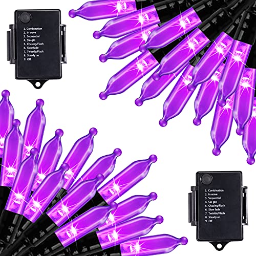 Christamas Decorations Purple String Lights Battery Operated 17.8 Feet 50 LED 2 Pack Waterproof Mini Fairy Lights with 8 Lighting Modes for Outdoor Indoor Use, Xmas Halloween Tree Holiday Party Patio - color: Purple, size: 50 LEDs x 2 Pack