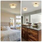 Mid Century Modern Schoolhouse Semi Flush Mount Ceiling Light, Cream Glass Lamp with Wood Grain Metal Base, Rustic Farmhouse Lighting Fixture for Bedroom, Hallway, Dining, Living, Entryway - color: Cream Milk A