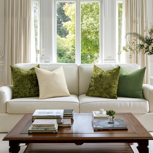 MIULEE Velvet Throw Pillow Covers Set of 2, Soft Neutral Decorative Spring Pillow Cases with Luxurious Textured Vintage Cushion Covers for Home Decor Couch Sofa Bed, Olive Green 18x18 inch - color: Olive Green, size: 18" x 18" (Pack of 2)
