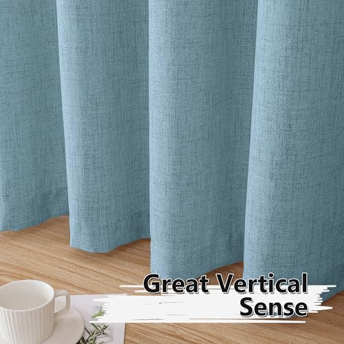 Tollpiz Short Linen Tier Curtains Rod Pocket Semi Sheer Half Kitchen Curtain Burlap Light Filtering Thick Linen Drapes for Bathroom, 30 x 24 inches Long, Dusty Blue, Set of 2 Panels - color: Dusty Blue, size: 30"W x 24"L (Pack of 2)