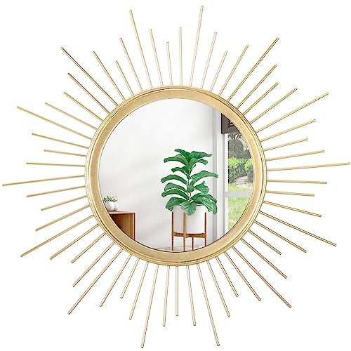 Gold Mirrors for Wall Sunburst Decor Art Mirror Bohemian Home Round Modern Metal Mirror for Bedroom Living Room Hallway Bathroom Balcony Farmhouse Entrance Small - color: Sunburst-gold, size: 12"L x 12"W
