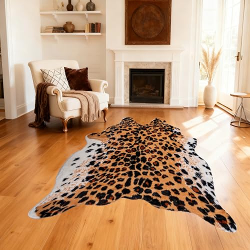 Huichenxing2021FURSTORE Leopard Print Rug, Cheetah Rug 5.3ft x 6.7ft Large Faux Cowhide Skin Mat Animal Print Area Rugs for Living Room Bedroom Nursery Home Office Brown - color: Brown Leopard 78.7"l X 63" W