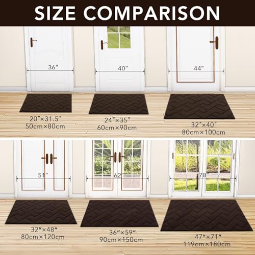 hicorfe Indoor Door Mat,Non Slip Door Mats,32"x48" Front Back Door Mat Rubber Backing,Absorbent Resist Dirt Entrance Inside Floor Mats for Entryway Washable Low-Profile(Coffee) - color: Coffee, size: 48" x 32" (Rectangular)