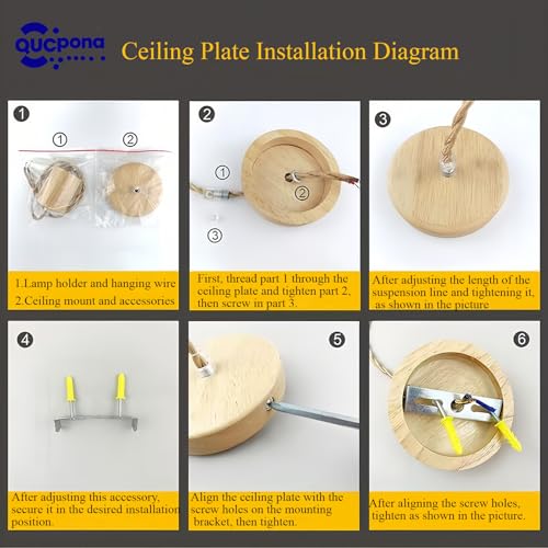 Wooden Lamp Base and Canopy 2-Pack, Modern Geometric & Cylinder Pendant Light Holder with Golden Cord, E26/E27 Socket, Ceiling Fixture Not Included (Square)