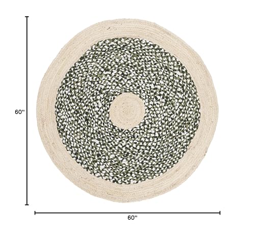 SAFAVIEH Cape Cod Collection Area Rug - 5' Round, Green & Natural, Handmade Braided Jute & Cotton, Ideal for High Traffic Areas in Living Room, Bedroom (CAP210Y) - color: Green/Natural, size: 5' (Round)