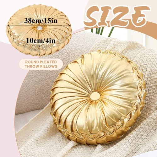 Drydiet 1 Pcs Round Throw Velvet Pillows Decorative Pleated Throw Pillows Diameter Accent Pumpkin Boho Chair Cushion for Couch Sofa Home Decoration (Gold,15'') - color: Gold, size: 15''